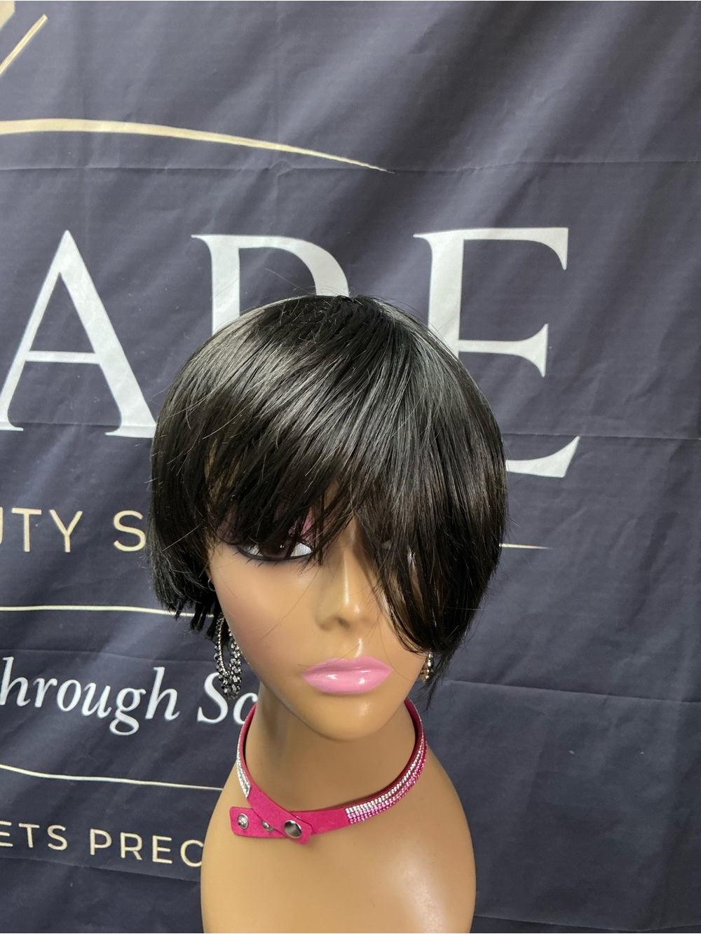 Short Black Women’s Synthetic Pixie Wig - Sleek Side-Swept Cut